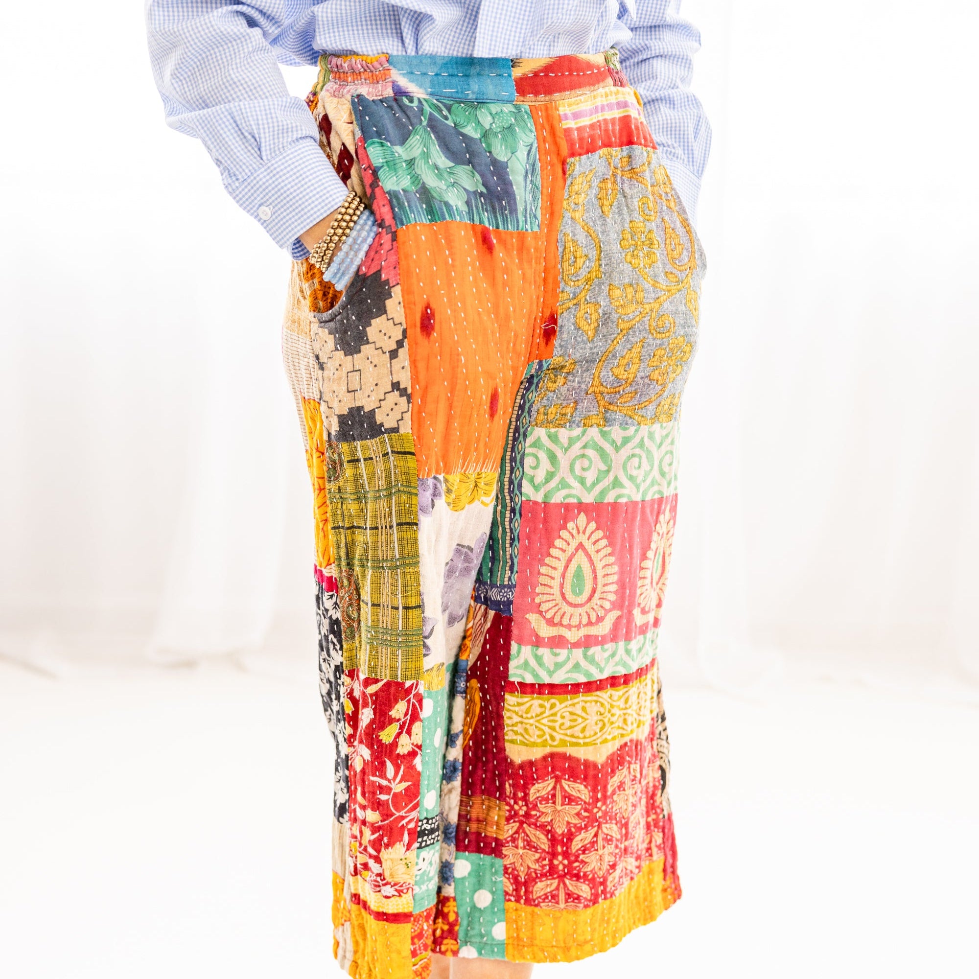 パンツ WONDER FULL LIFE KANTHA WRAP PANTS Shop Wevez Kantha Pants | Wrap Style Pants Online