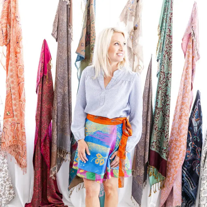 Short Reversible Wrap Silk Skirt