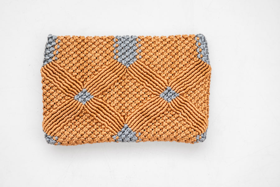 Handmade Macrame Clutch- Caramel and Dusty Blue