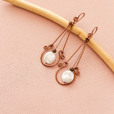 Marking Time Earrings-Copper & Gold Pearl
