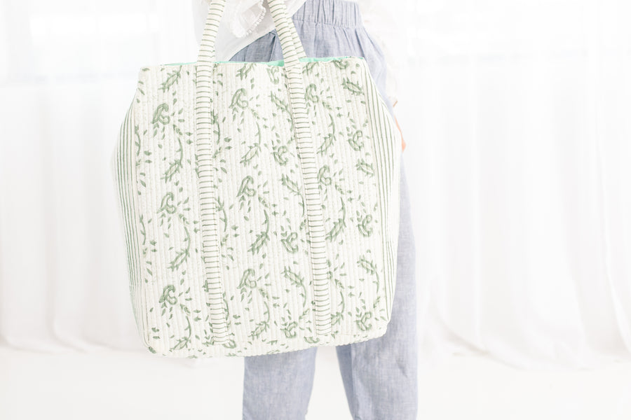 Quilted Block Print Tote