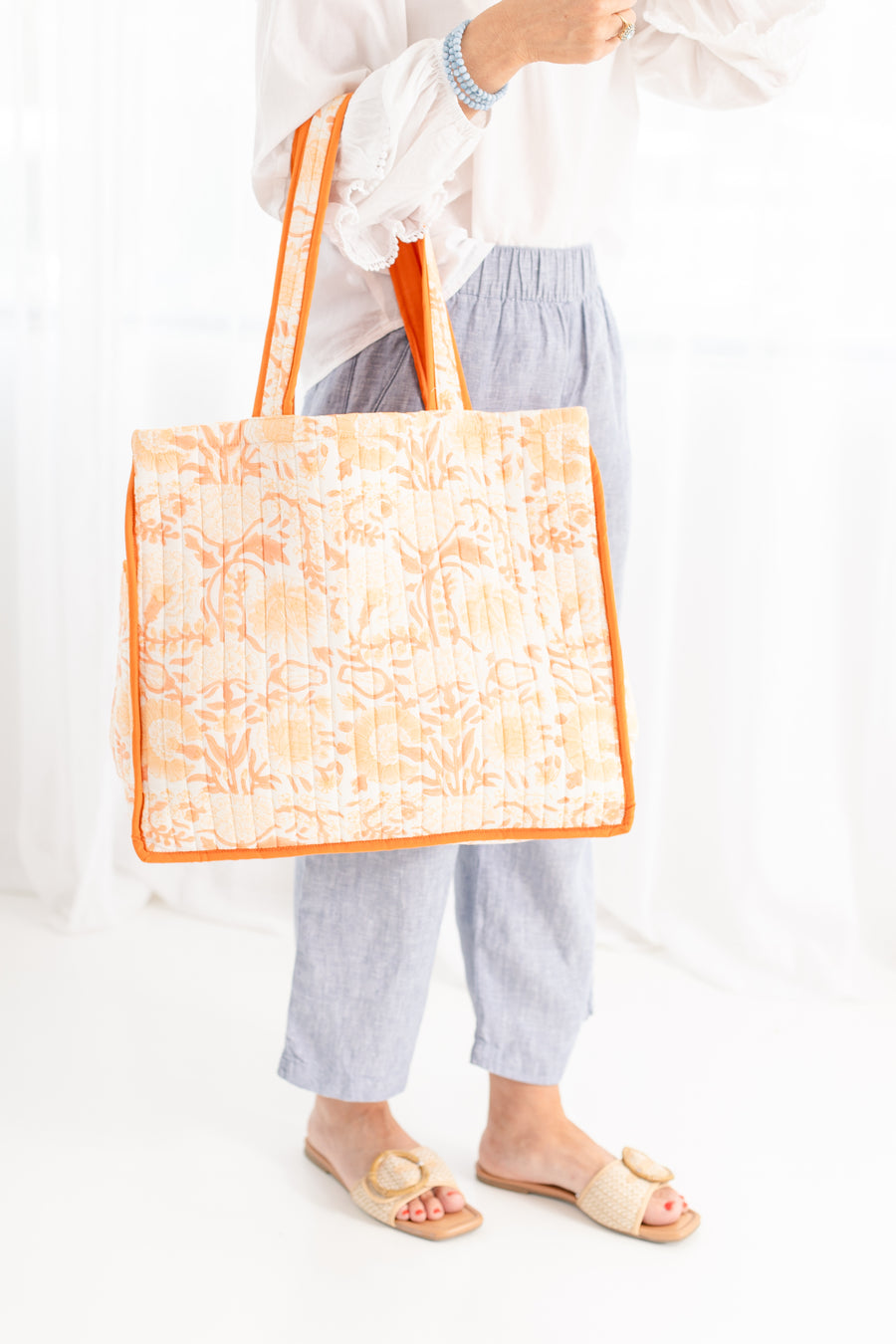 Palm Beach Quilted Block Print Tote