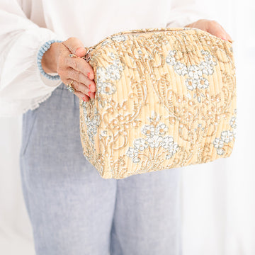 Quilted Block Print Trellis Cosmetic Pouch