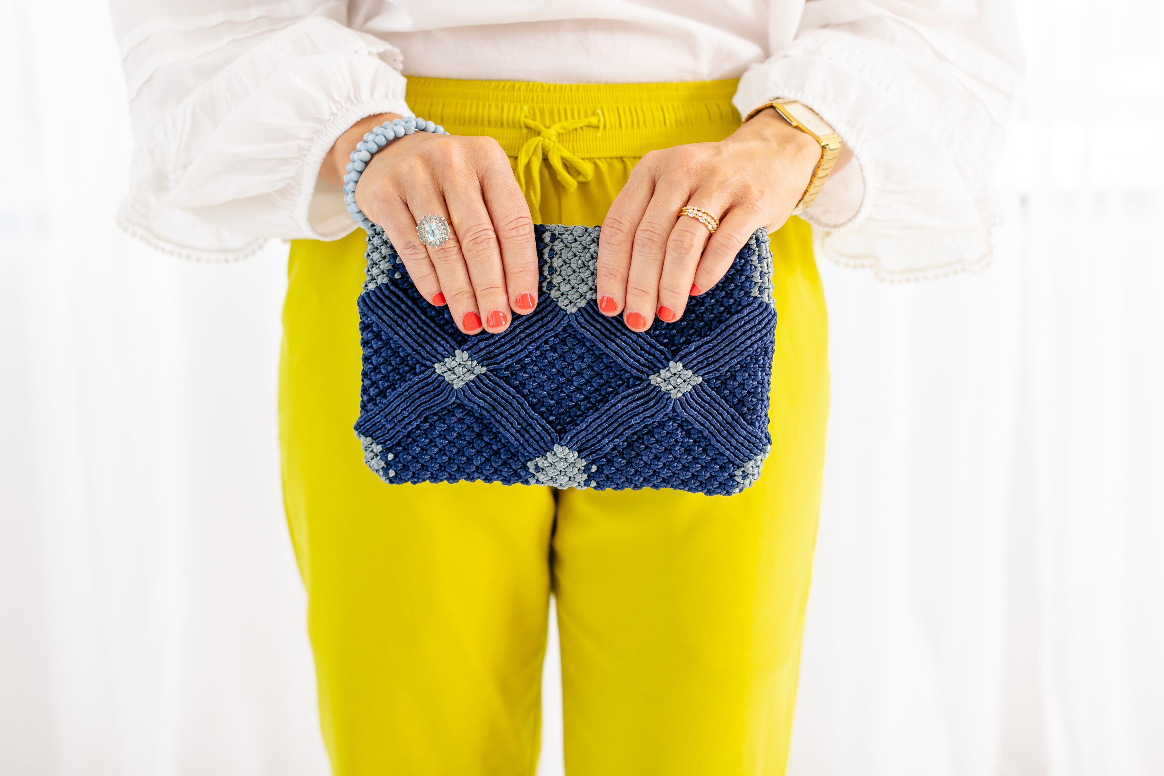 Handmade Macramé Clutch- Navy and Dusty Blue
