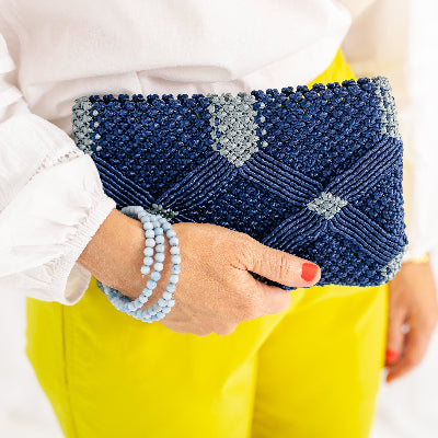 Handmade Macramé Clutch- Navy and Dusty Blue