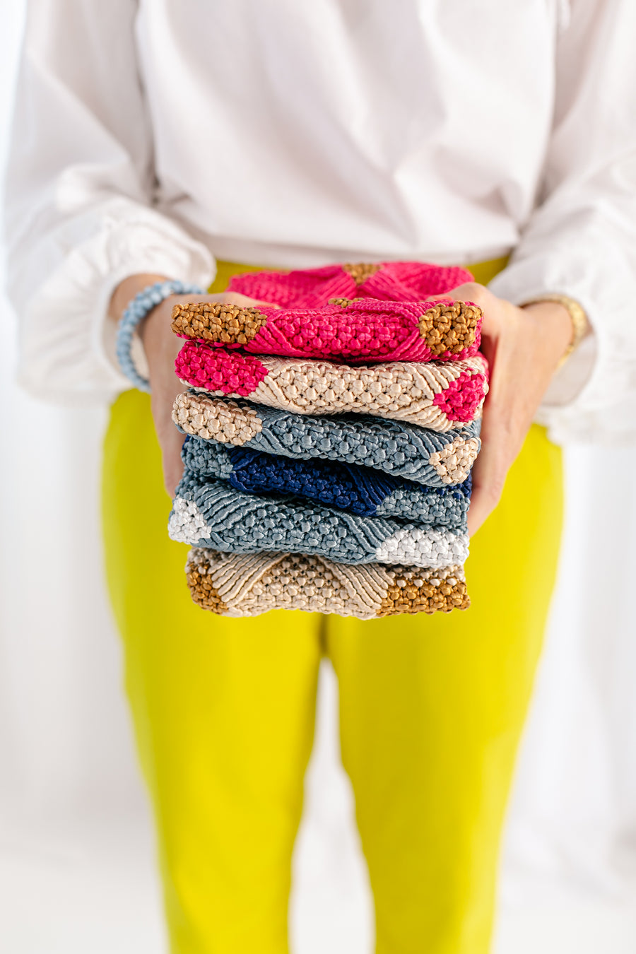 Handmade Macramé Clutch- Champagne and Pink