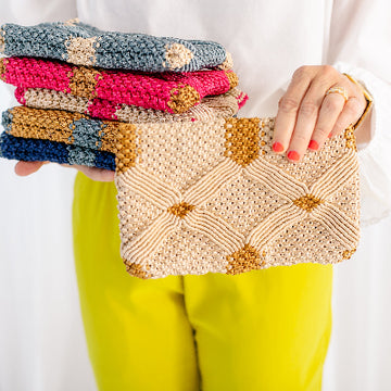 Handmade Macramé Clutch- Tan and Caramel