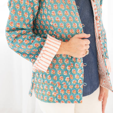 The Turquoise Reversible Block Print Jen Jacket