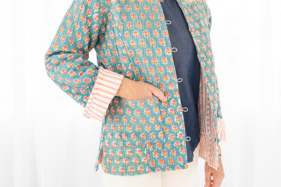 The Turquoise Reversible Block Print Jen Jacket