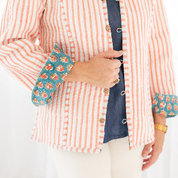 The Turquoise Reversible Block Print Jen Jacket