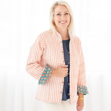The Turquoise Reversible Block Print Jen Jacket