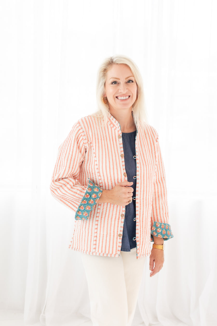 The Turquoise Reversible Block Print Jen Jacket