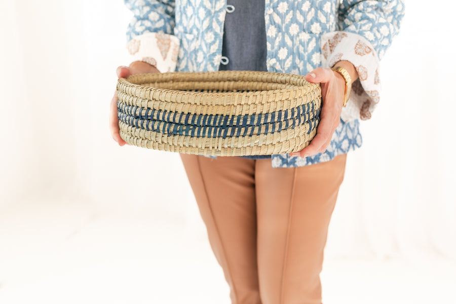 Oval Basket Weave Blue Bread Warmer