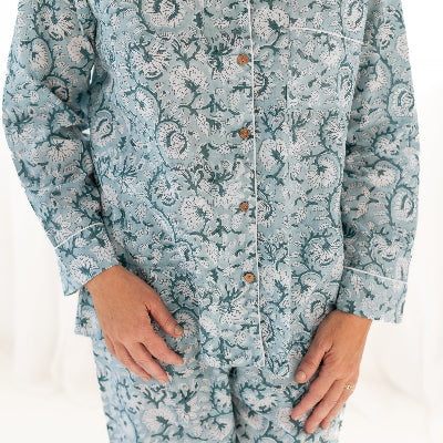 Coastal Comfort Block Print Pajama Set - Pants