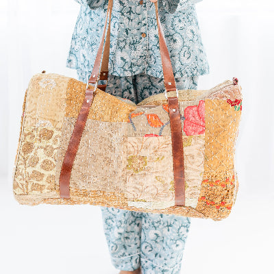 Tan Patchwork Duffle