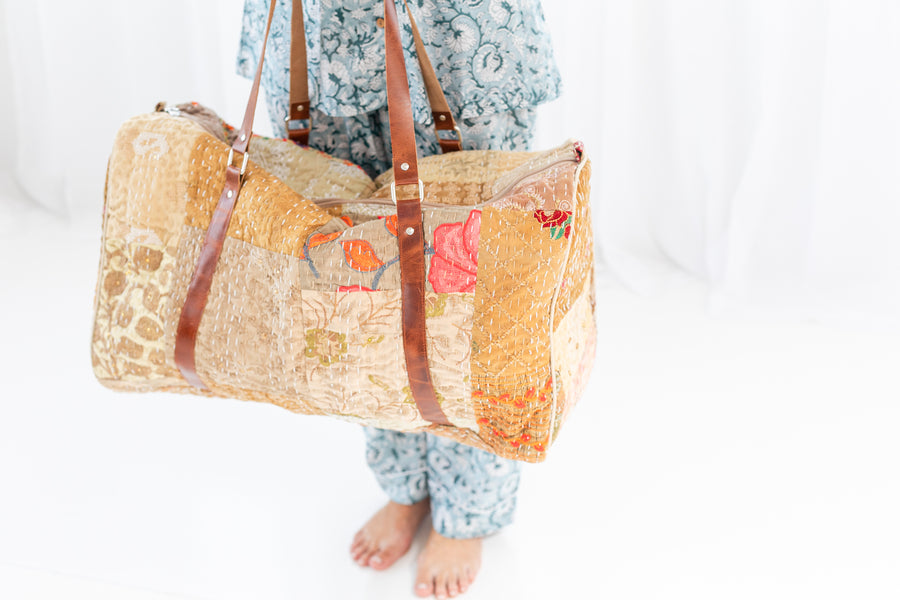 Tan Patchwork Duffle