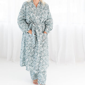 Coastal Comfort Block Print Robe