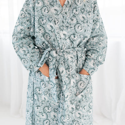 Coastal Comfort Block Print Robe