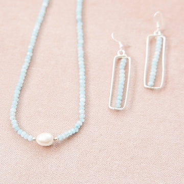 Frosty Blue Pearl Charm Necklace