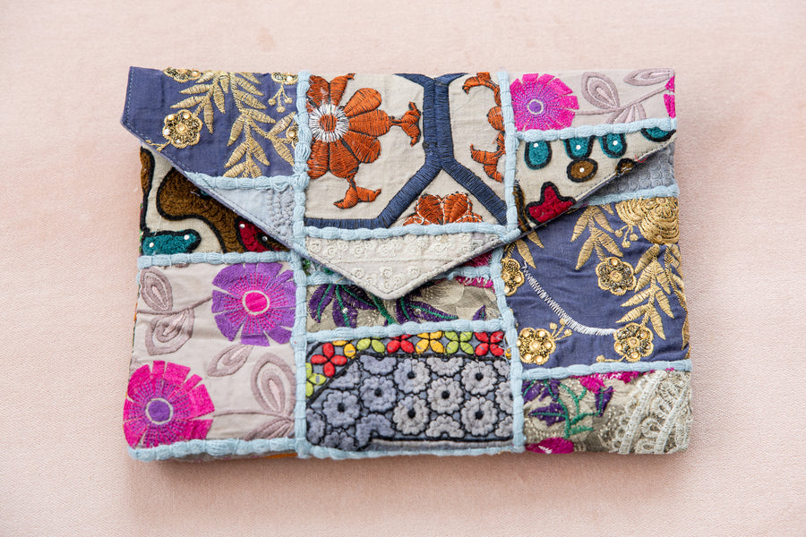 Sky Patchwork Envelope Clutch