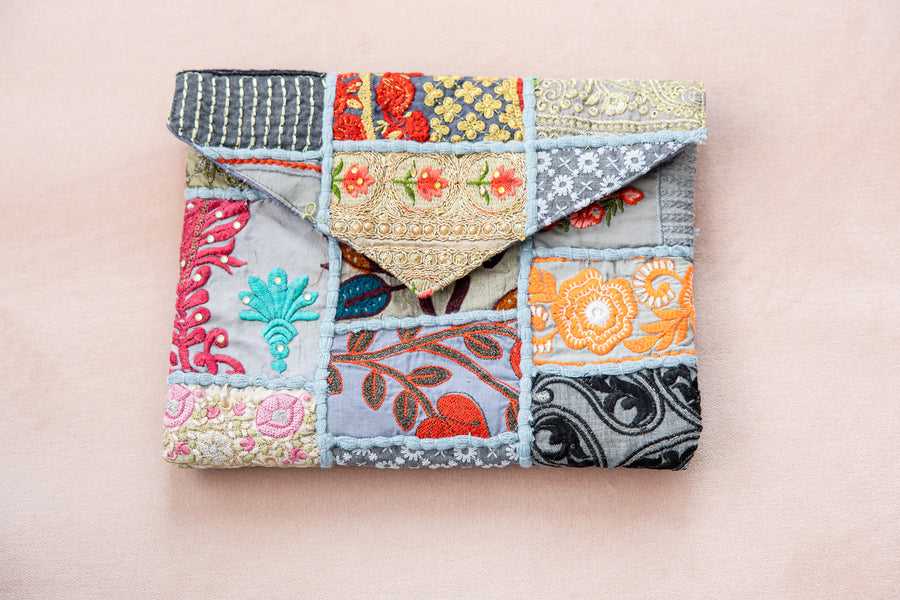 Sky Patchwork Envelope Clutch