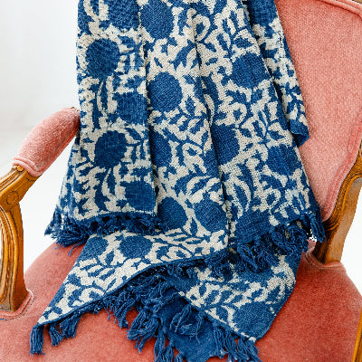 Cobalt Paisley Block Print Throw