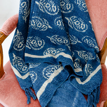 Cobalt Paisley Block Print Throw