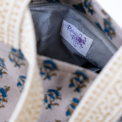 Block Print Velvet Tote-Gray