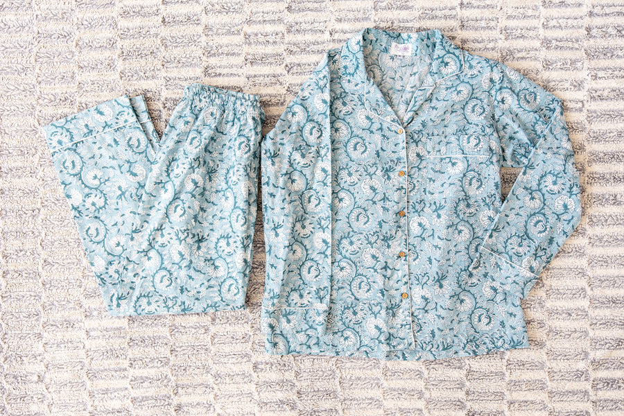 Coastal Comfort Block Print Pajama Set - Pants