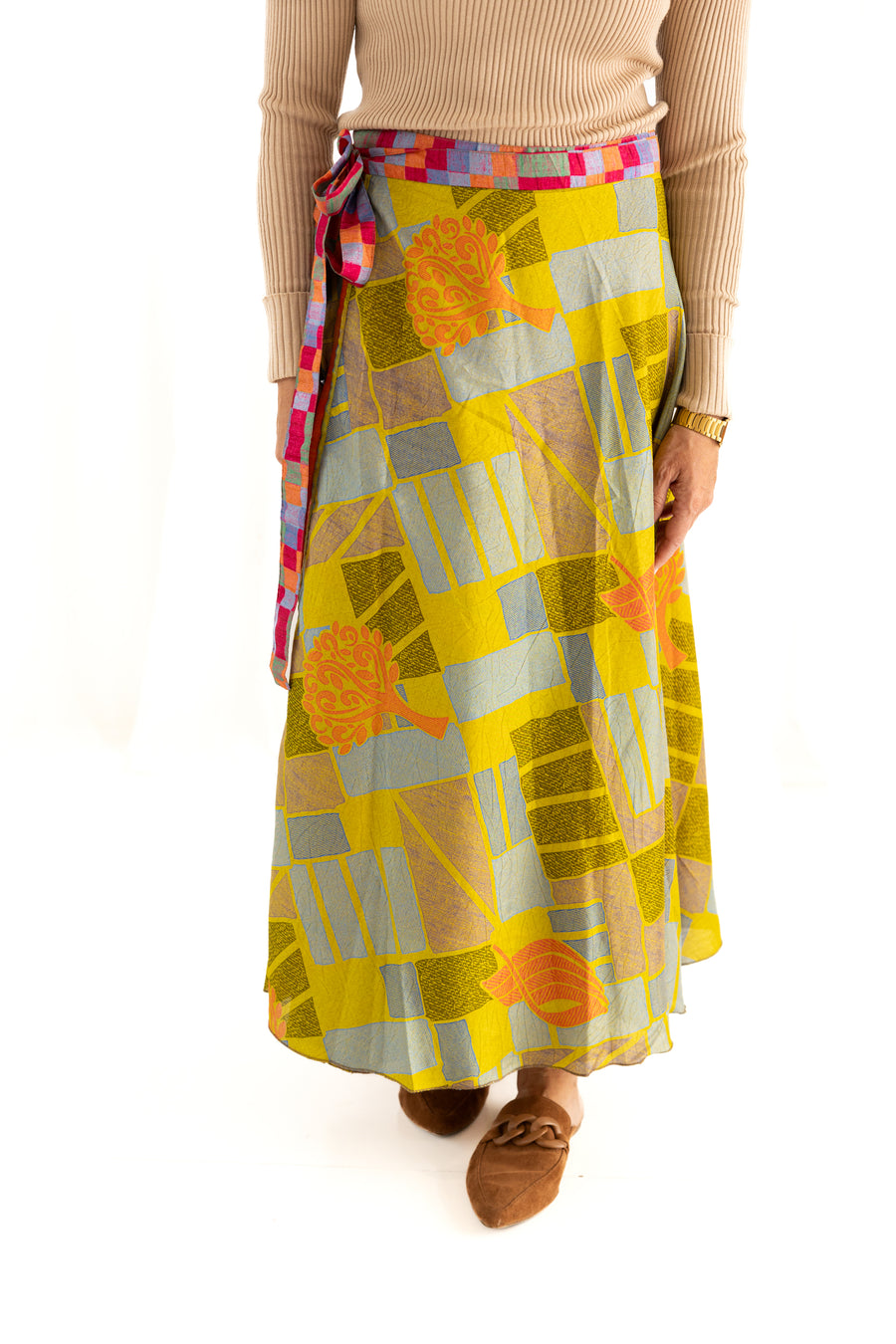 Full Length Reversible Wrap Silk Skirt