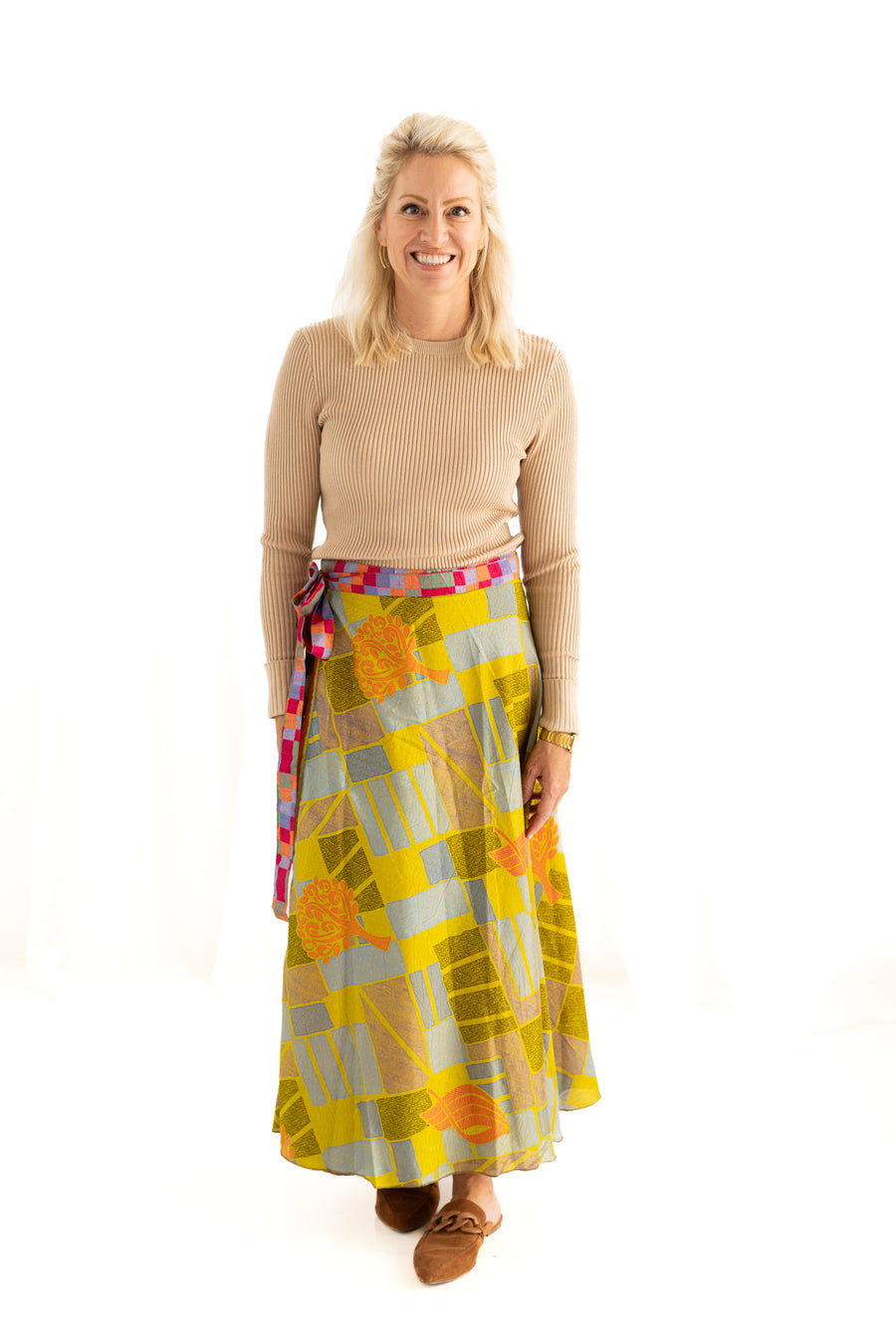 Full Length Reversible Wrap Silk Skirt