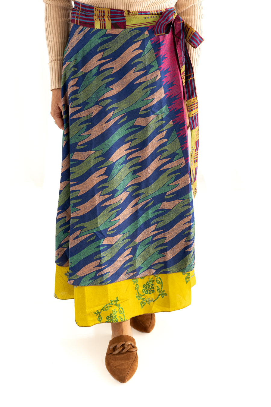 Full Length Reversible Wrap Silk Skirt