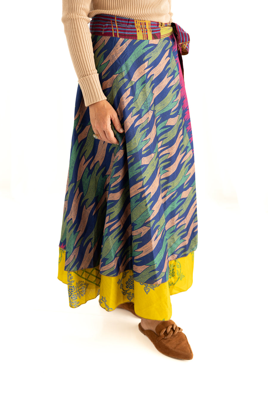 Full Length Reversible Wrap Silk Skirt