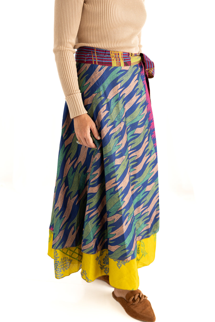 Full Length Reversible Wrap Silk Skirt