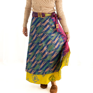 Full Length Reversible Wrap Silk Skirt