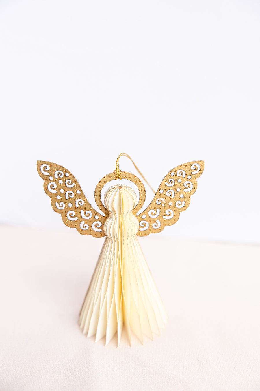 Honeycomb Harmony Angel Ornament - Ivory