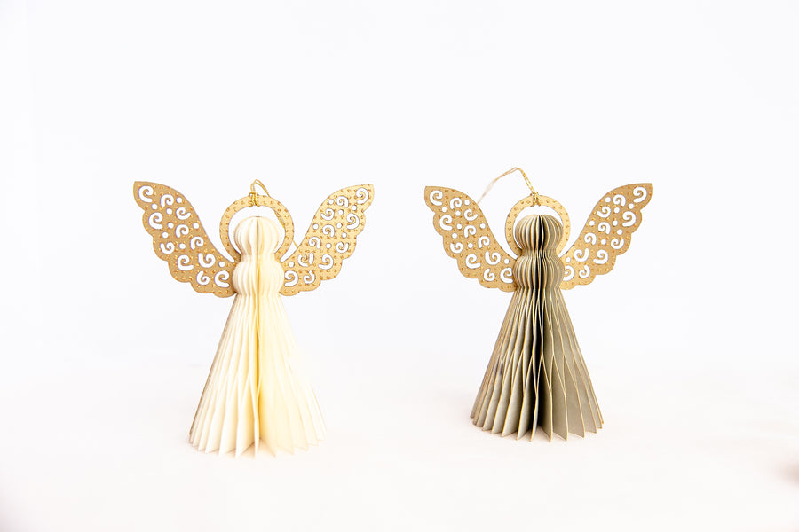 Honeycomb Harmony Angel Ornament - Ivory