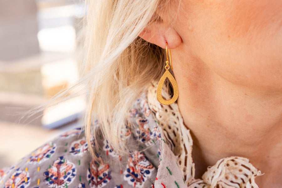 Golden Teardrop Textured Earrings