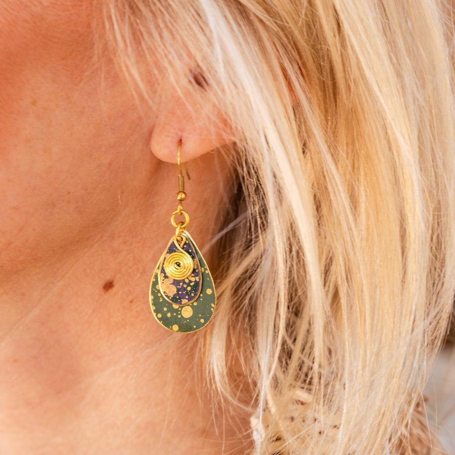 Jewel Drop Spiral Earrings