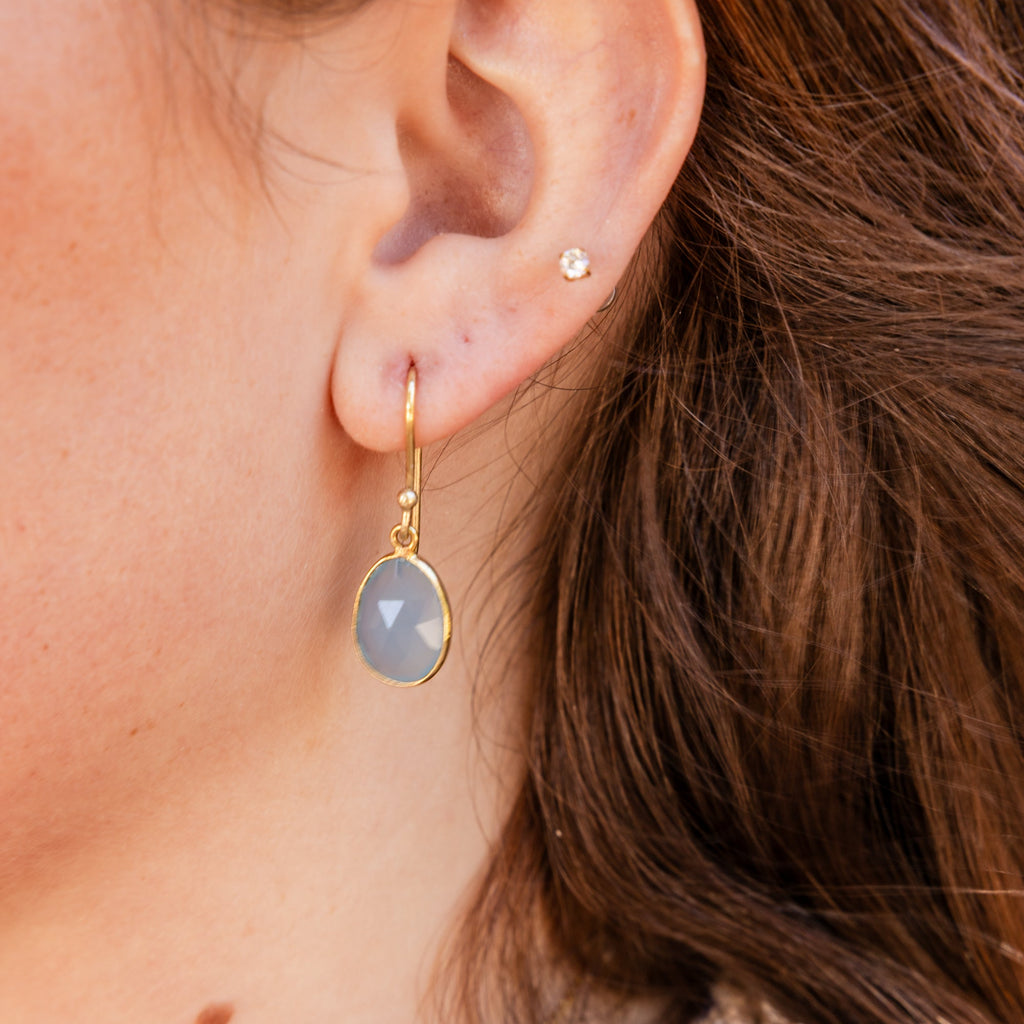 Light Blue Onyx Oval Drop Earrings