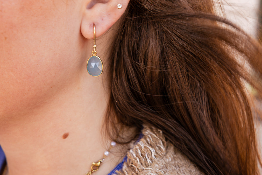 Light Blue Onyx Oval Drop Earrings