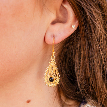 Black Onyx Filigree Drop Earrings