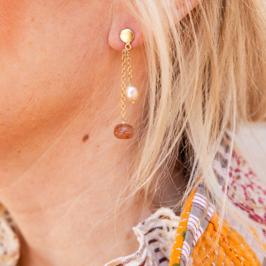 Sandstone & Pearl Drop Earrings