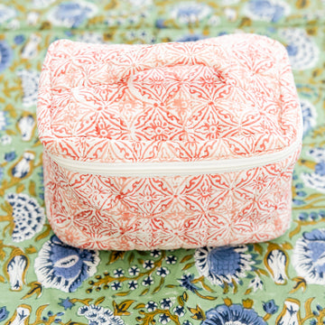 Coral Medallion Cosmetic Pouch with Handle