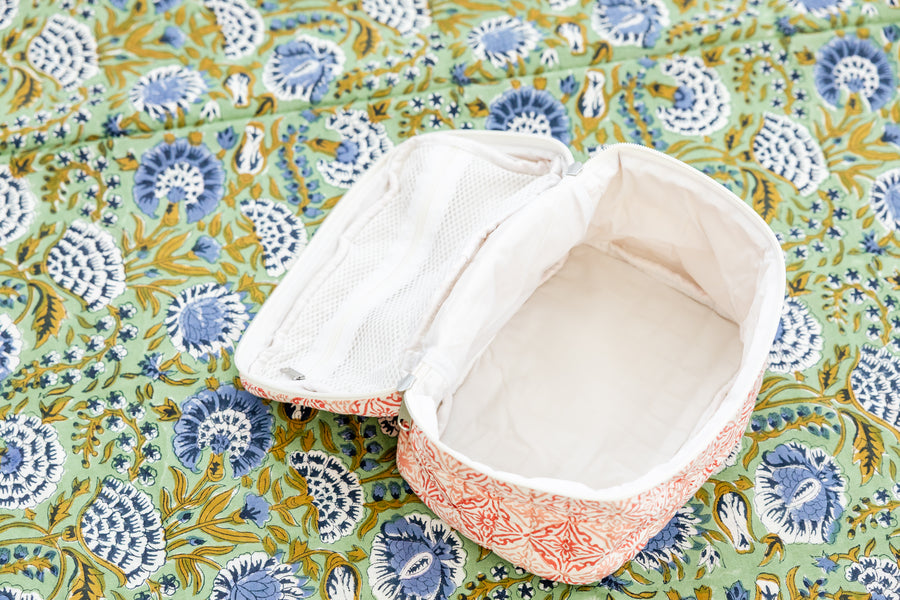 Coral Medallion Cosmetic Pouch with Handle