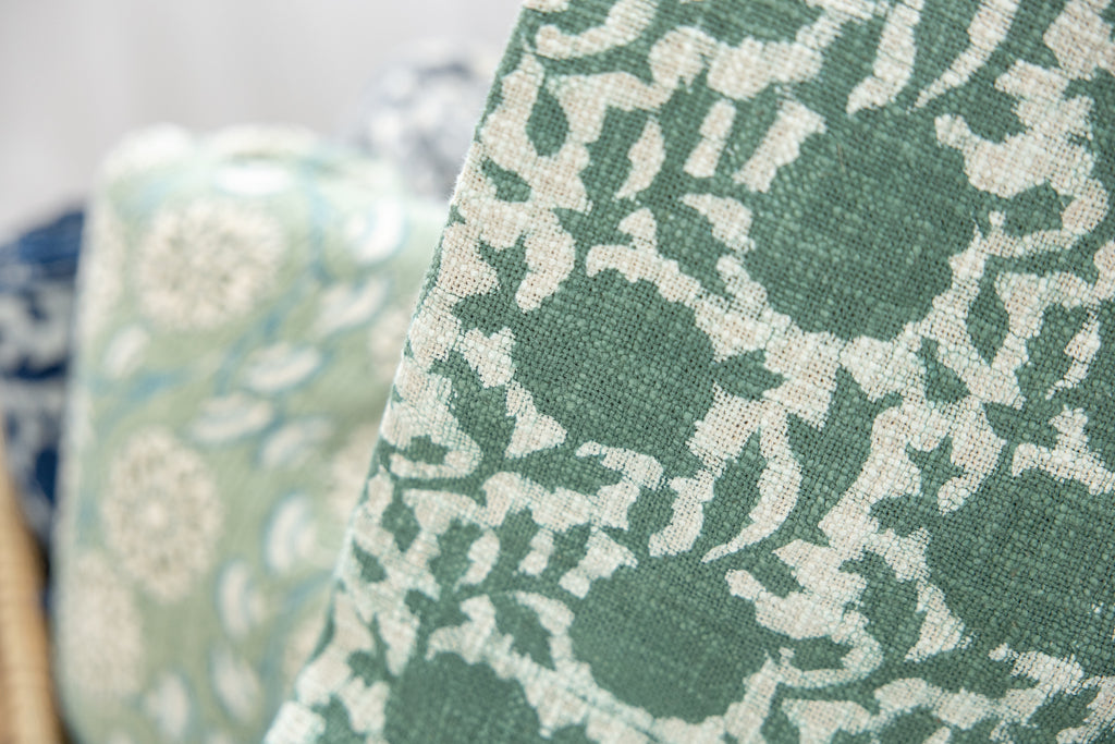 Emerald Blossom Block Print Throw
