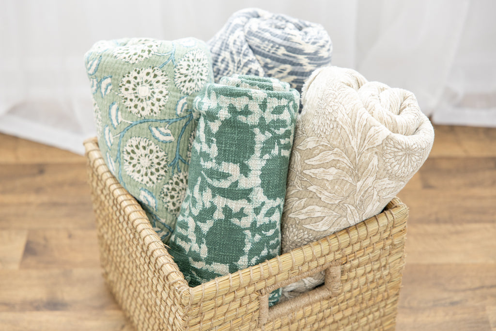 Emerald Blossom Block Print Throw