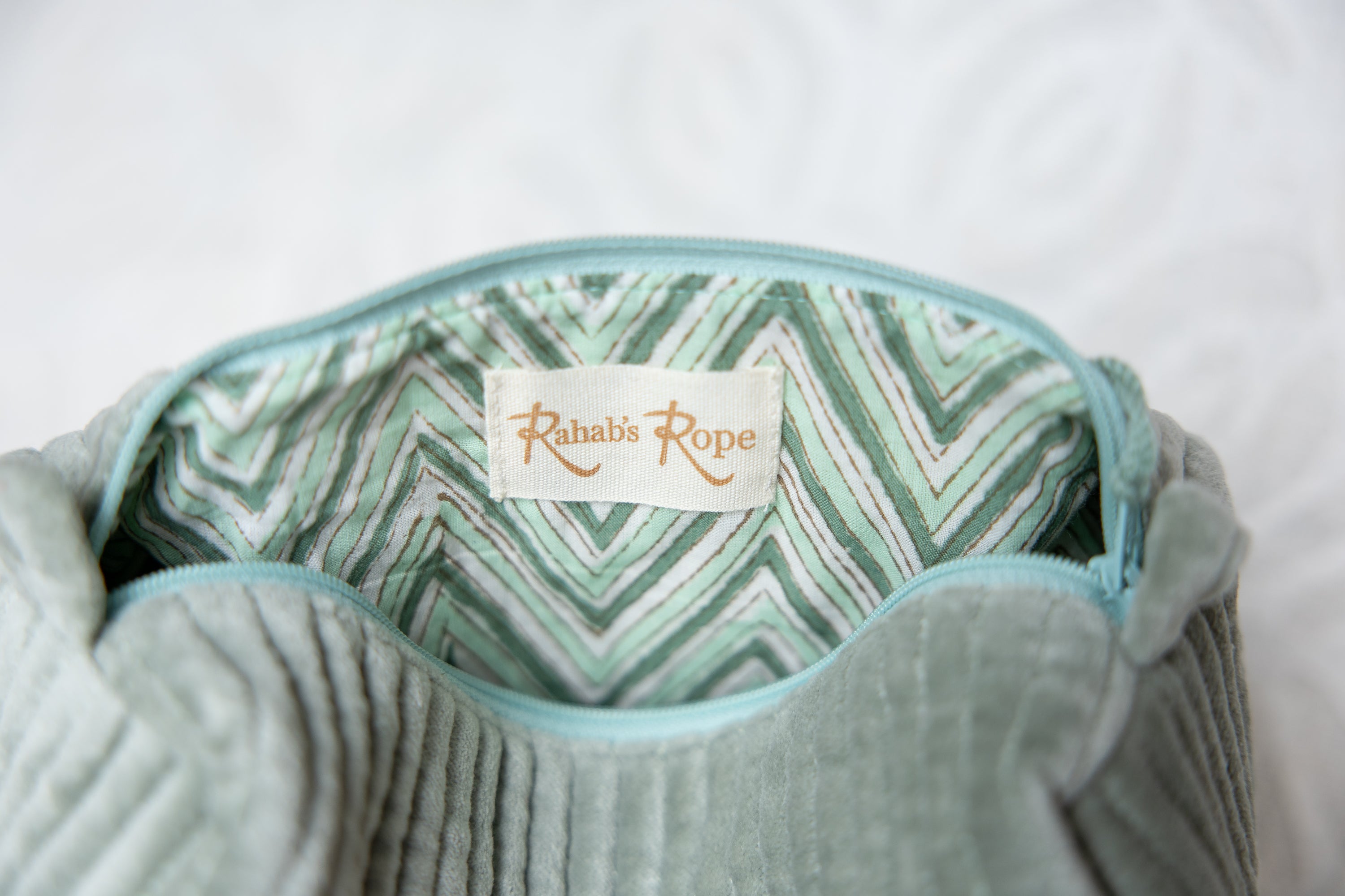 Velvet & Block Print Lined Cosmetic Pouch- Sage