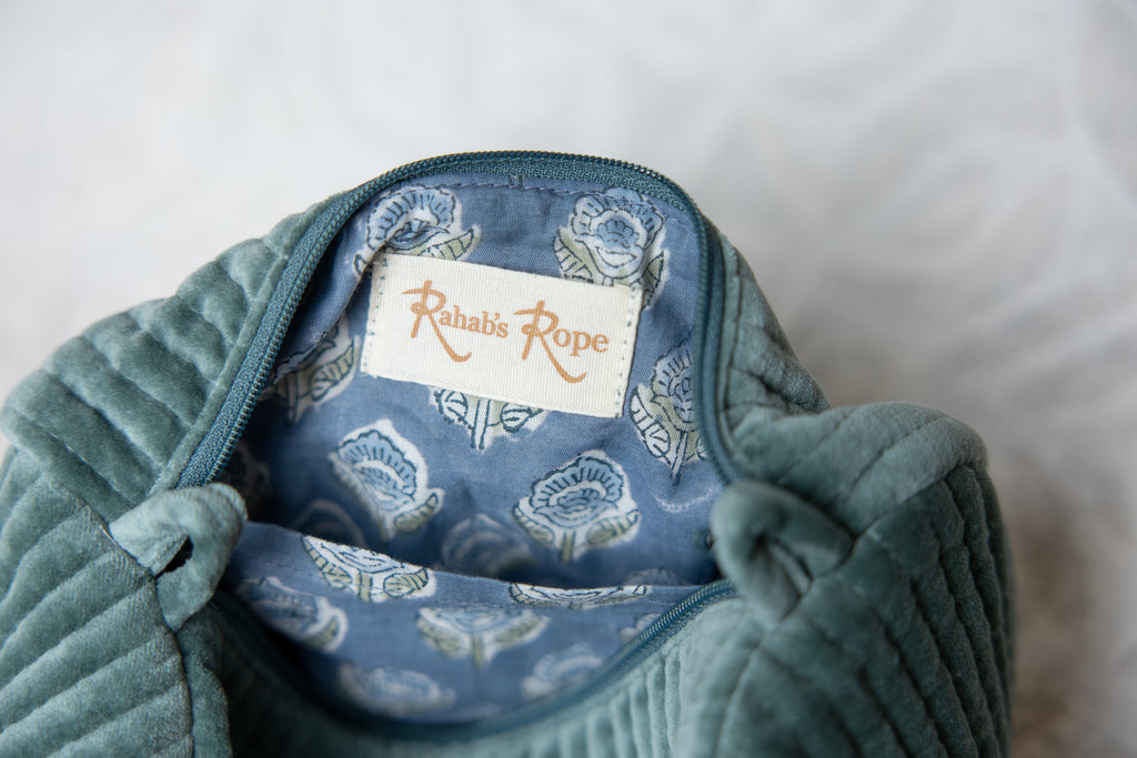 Velvet Cosmetic Pouch-Eucalyptus