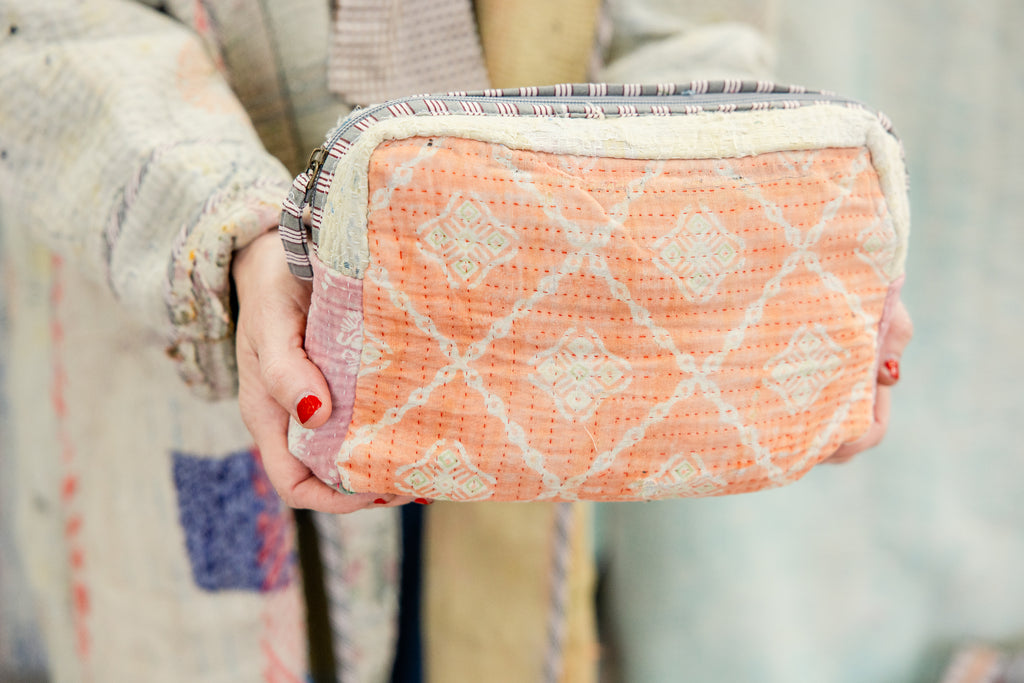Sunburst Threads Antique Kantha Cosmetic Bag
